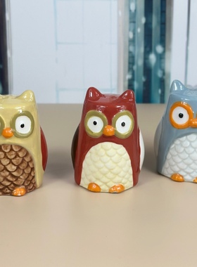 外贸出口创意礼品陶瓷调味瓶生活实用手绘猫头鹰调料罐胡椒粉瓶