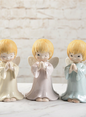 L*ADRO原单手绘陶瓷 祈祷天使可爱西班牙雅致瓷偶人物摆件装饰品