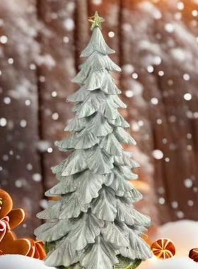 外贸圣诞节装饰品白色树脂圣诞树摆件场景节日布置