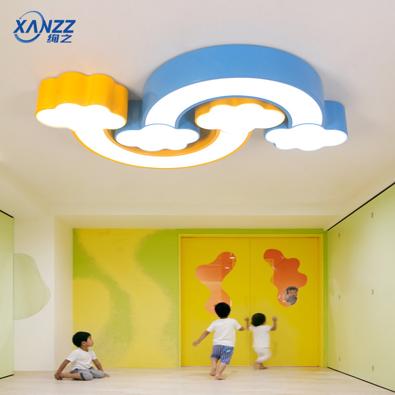 led卡通灯创意彩虹云朵灯男生女生儿童卧室吸顶灯教室幼儿园吊灯