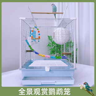 鹦鹉饲养豪华笼子专用虎皮牡丹玄凤雀鸟鸟笼铁丝笼抽屉蓝色饲养箱