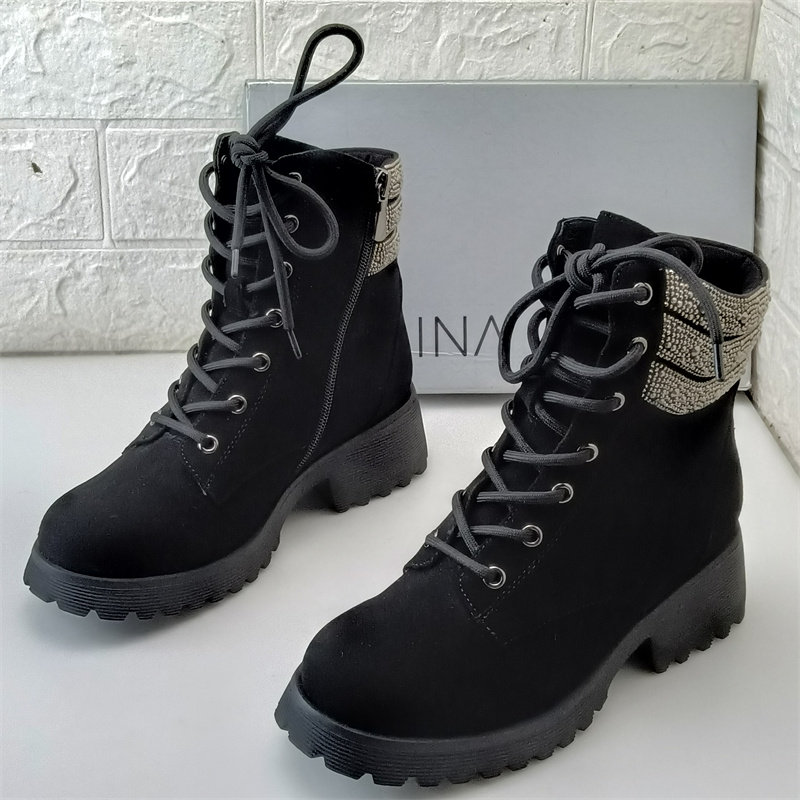 卡迪娜女士真皮羊反绒皮时装粗跟低跟冬季加绒马丁靴休闲系带女靴,女鞋,马丁靴,淘宝优惠券,粉丝福利购,淘宝优惠卷