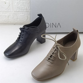 工作通勤百搭鞋 春款 撤柜粗跟羊皮时装 女鞋 卡迪娜英伦单鞋 商场正品