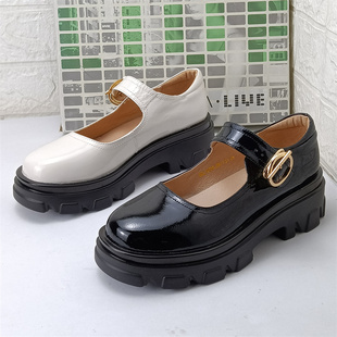 卡迪娜正品撤柜断码处理真皮女鞋百搭厚底学院风增高马丽珍女单鞋