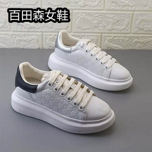 PT'SON百田森正品女鞋厚底小白鞋系带休闲板鞋百搭松糕鞋日常单鞋