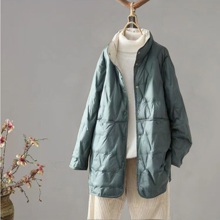 反季清仓轻薄双面穿加肥加大码羽绒服女中长款修身白鸭绒保暖外套