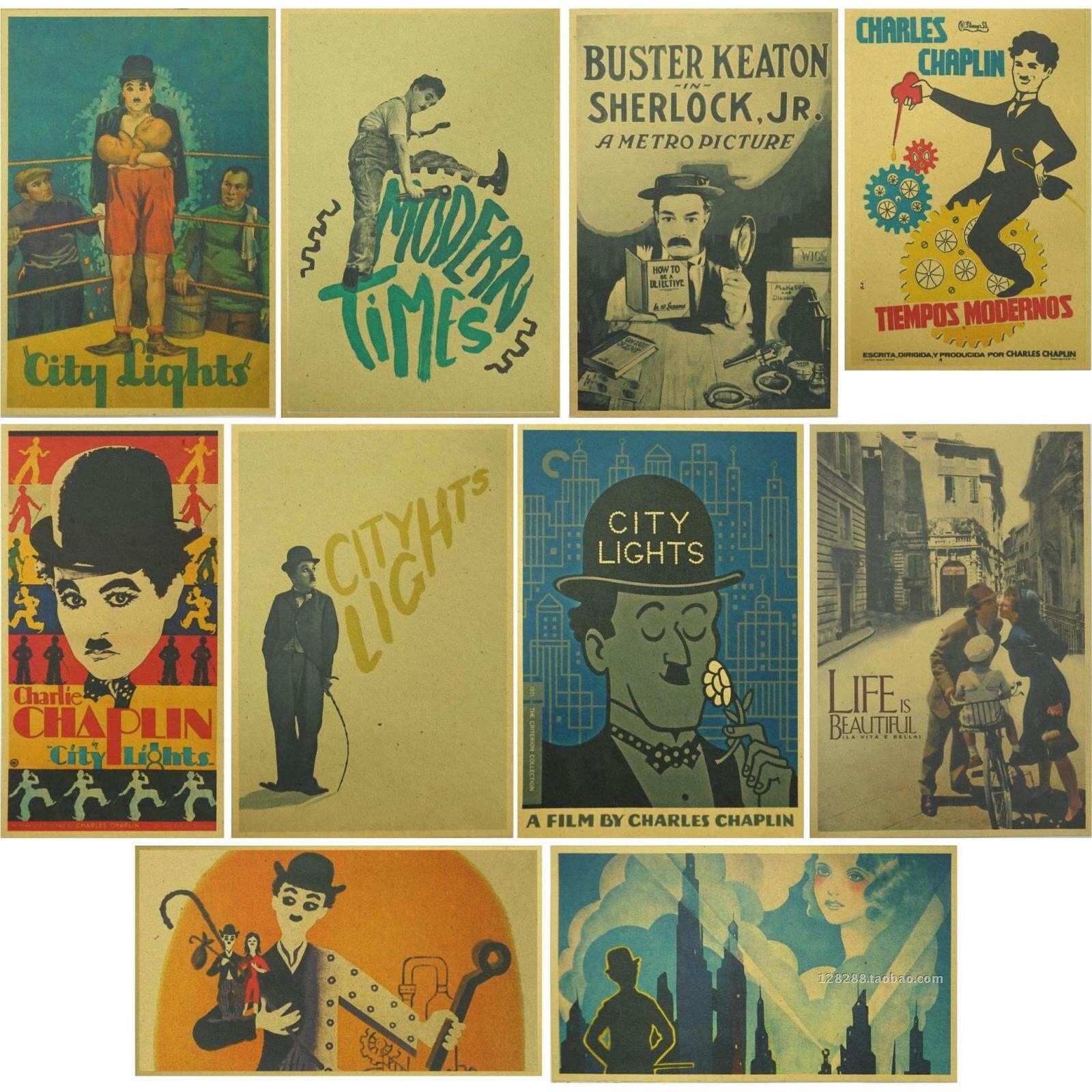 卓别林 创意海报摩登时代欧美电影海报客厅牛皮纸 怀旧复古装画芯