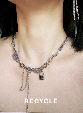 RECYCLE / 梦幻紫宝石项链 甜酷摇滚风小锁头日韩y2k简约百搭套装