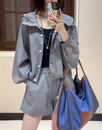 【商场同款】禾新品棉涤色织布外套短裤棉涤色织布女裤