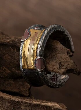 道家文化戒指纳福平安符篆戒指复古中国风本命年小众开口指环护身