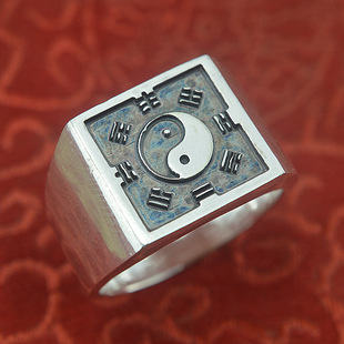 道家文化太极阴阳两仪八卦戒指男个性百搭宽面指环食指开口可调节