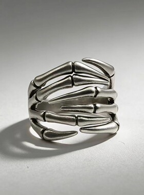 复古机械骨爪开口戒指骷髅插手做旧工艺朋克暗黑系小众设计饰品