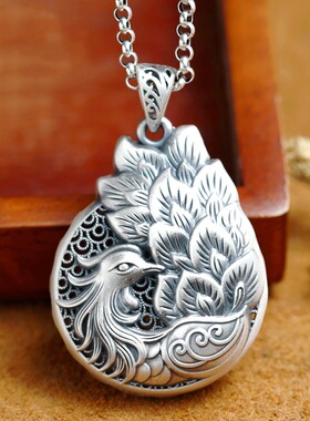 复古孔雀双面吊坠挂件