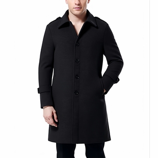 加大 毛呢长款 2026外贸春季 男士 单排扣呢料欧美风衣外套 新款 欧码