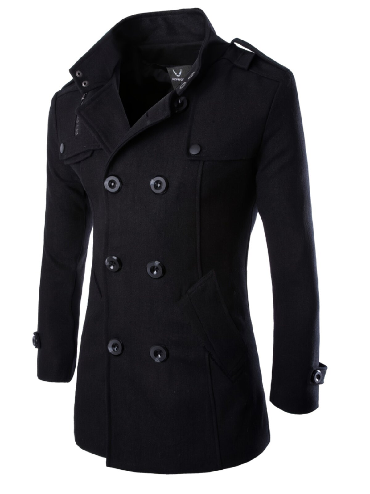 SPRING AND AUTUMN NEW FOREIGN TRADE MENS TWEED COAT MID-LENGTH STAND-UP COLLAR DOUBLE-BREASTED LARGE SIZE SLIM COAT COAT TIDE