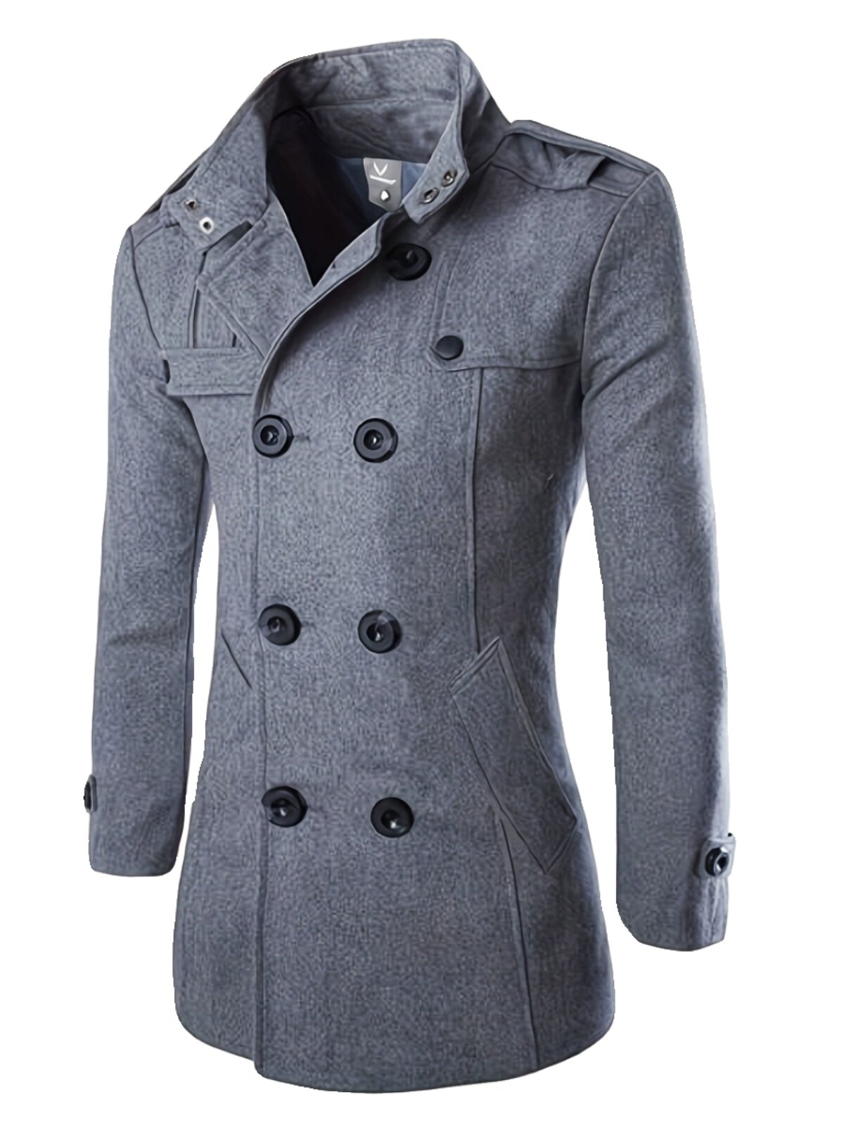SPRING AND AUTUMN NEW FOREIGN TRADE MENS TWEED COAT MID-LENGTH STAND-UP COLLAR DOUBLE-BREASTED LARGE SIZE SLIM COAT COAT TIDE