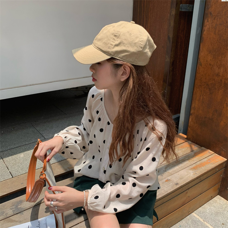 实拍实价 2021新款韩版气质宽松透气波点长袖防晒衫 空调衬衣女