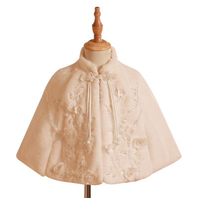 女童白色披肩加绒披风礼服斗篷