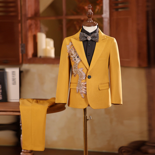 儿童西装套装男童刺绣中国风龙主持人舞台演出礼服生日小西装冬季