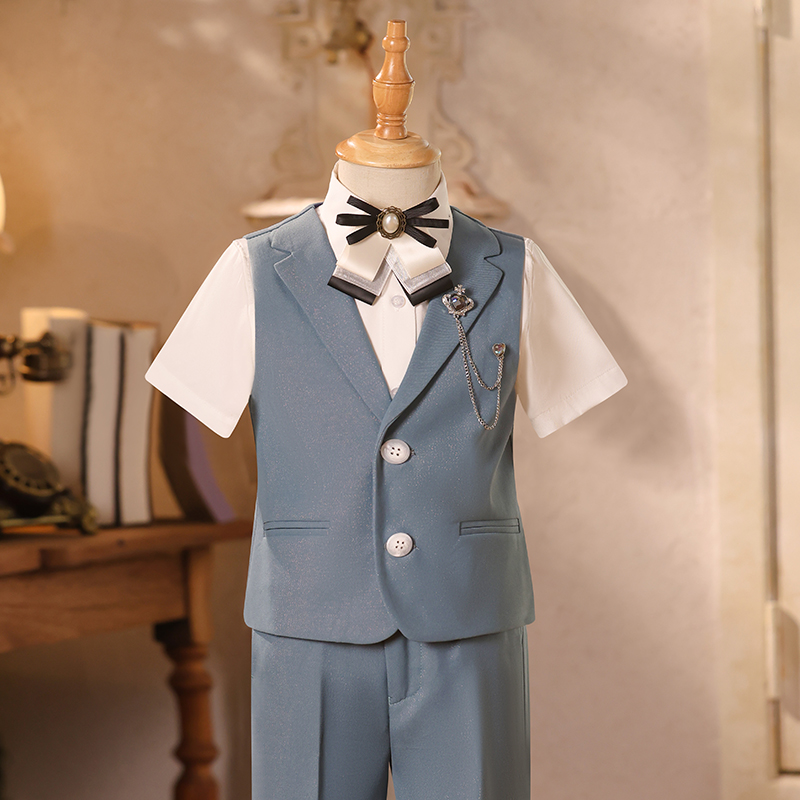 男童西装套装礼服夏季短袖生日花童马甲帅气儿童走秀主持人小西服