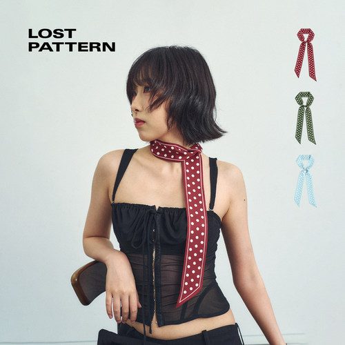 经典复古波点印花真丝斜纹窄丝巾 绑包复古发带长丝巾桑蚕丝