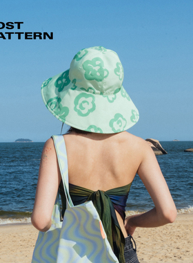双成记白日梦系列绿色花花双面系带宽檐遮阳渔夫帽女夏季防晒透气