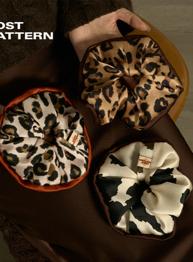 双成记豹纹奶牛纹镶边撞色发圈复古动物纹大肠真丝发圈原创设计