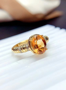 新鲜出炉黄水晶银戒招财支持鉴定