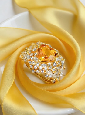 天然黄水晶S925开口戒指可复检