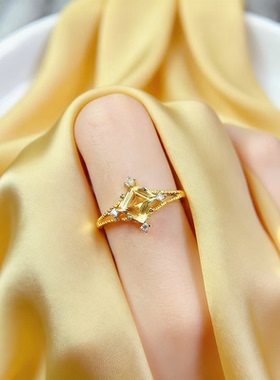 天然黄水晶戒指S925纯银先鉴后发