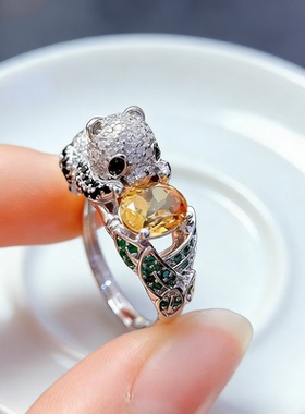 戒指女轻奢小众宝石开口食指环