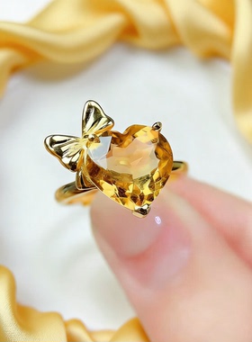 采金金钰黄水晶蝴蝶开口女戒
