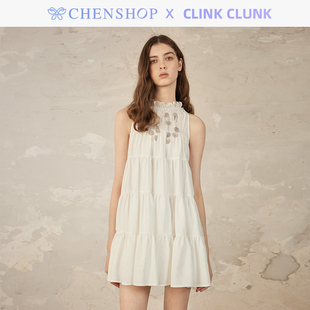 女CHENSHOP设计师品牌 亚麻亮片蛋糕裙连衣裙无袖 Clunk时尚 Clink