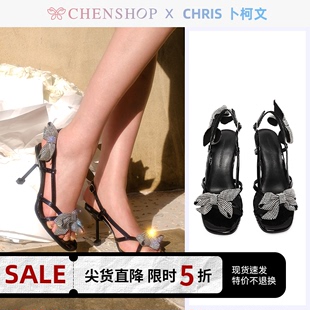 CHENSHOP设计师 CHRIS CHRISTOPHER BU银色蝴蝶结装 饰高跟凉鞋