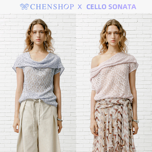 Sonata针织钩花镂空连帽荡领小飞袖 Cello T恤上衣CHENSHOP设计师