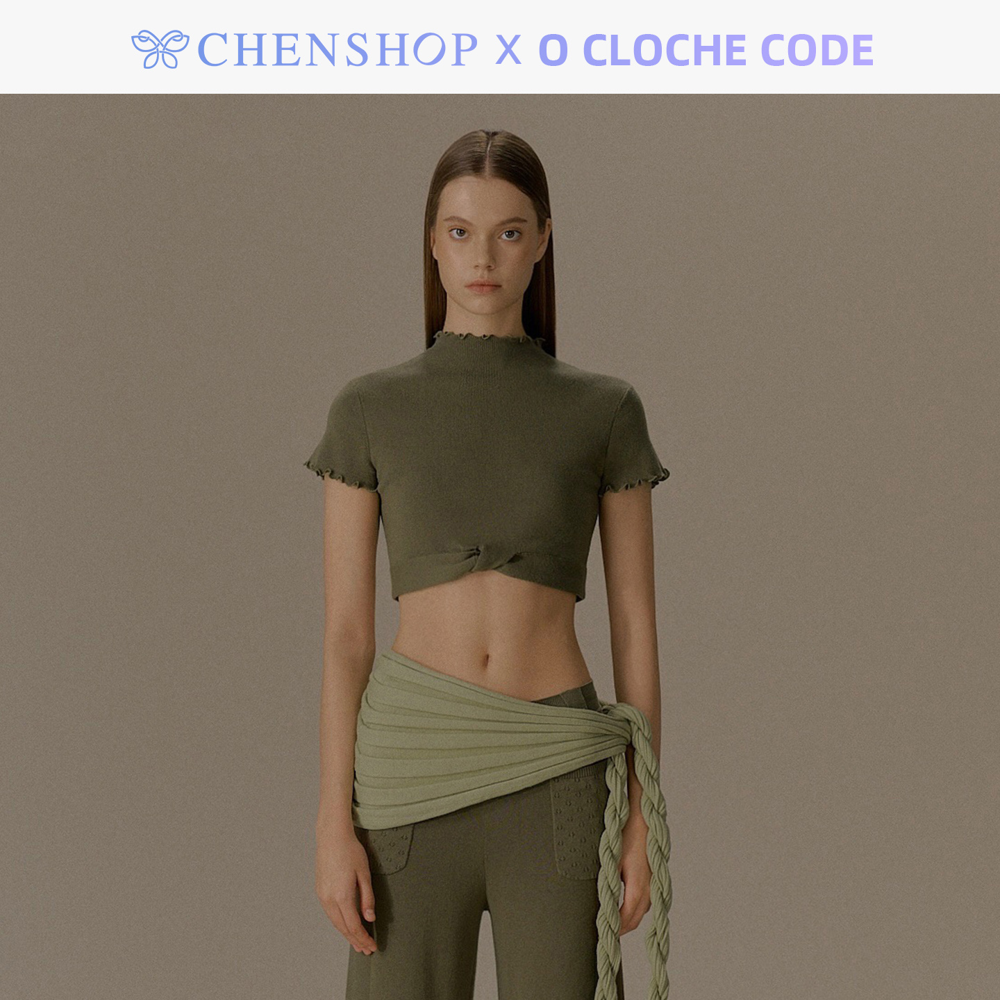 oclochecode棉羊绒纽结短上衣