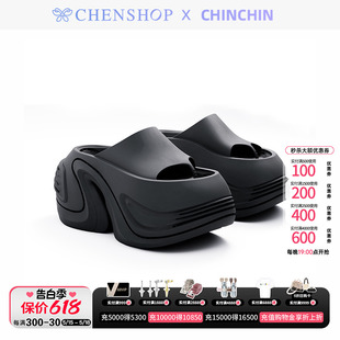 高跟小众百搭女CHENSHOP设计师品牌 CHINCHIN时尚 厚底高跟夹趾拖鞋