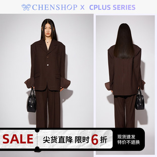 SERIES袖 CPLUS 口翻折条纹西装 外套双褶直筒裤 CHENSHOP设计师品牌