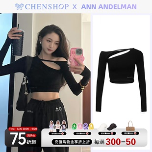 短不规则露肩长袖 赵丽颖吴宣仪同款 ANDELMAN修身 ANN T恤CHENSHOP