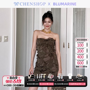 橄榄绿立体蝴蝶吊带抹胸连衣裙CHENSHOP设计师品牌 BLUMARINE时尚