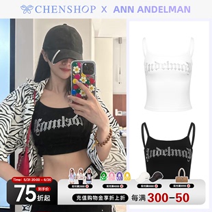 潮流简约哥特烫钻吊带短背心CHENSHOP ANDELMAN时尚 ANN 吴宣仪同款