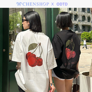 ODTD时尚 简约圆领樱桃印花oversizeT恤短袖 女CHENSHOP设计师品牌