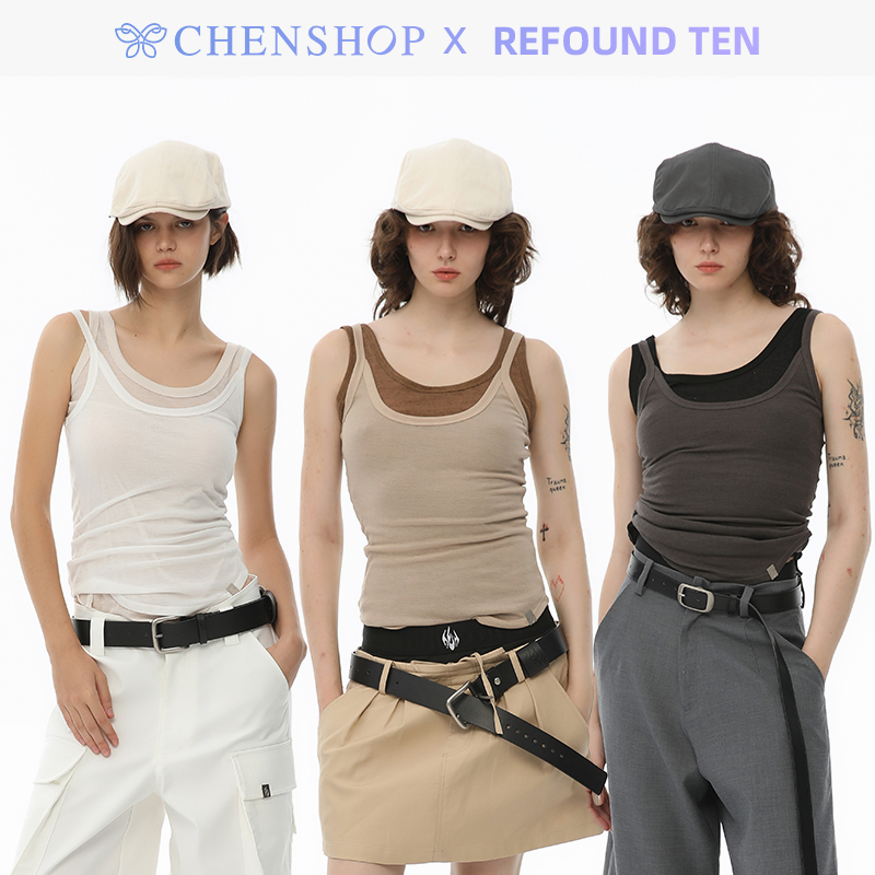 REFOUND TEN时尚简约双层背心吊带女宽松百搭CHENSHOP设计