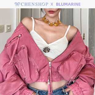 白色黑色金属玫瑰花吊带上衣新CHENSHOP设计师品牌 BLUMARINE时尚