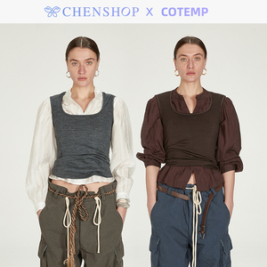 COTEMP时尚简约秋季圆领衬衫针织无袖背心套装CHENSHOP设计师品牌