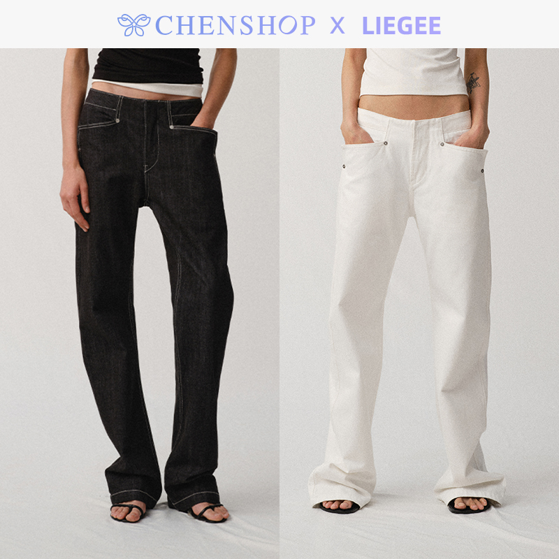 GraceSaber3纯色宽松弯刀牛仔裤