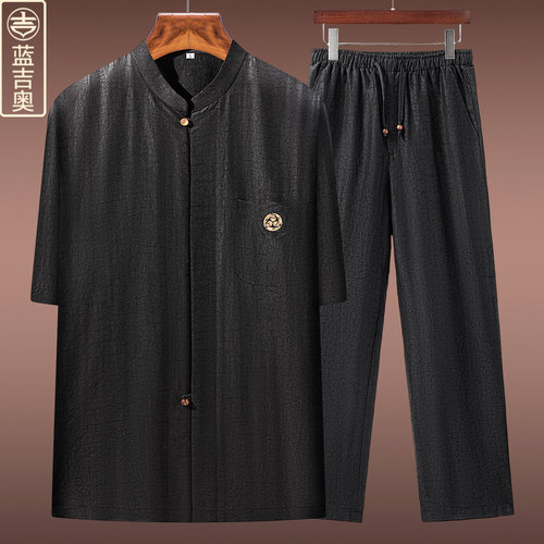 男士香云纱唐装真丝桑蚕丝绸套装