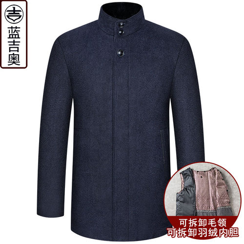 中山装羽绒服羊毛呢冬季加厚