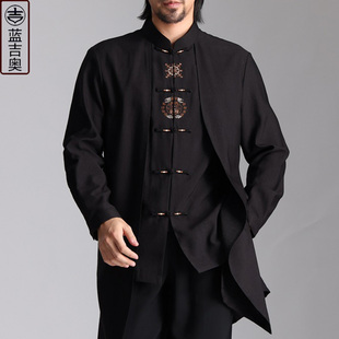 高端唐装风衣男春秋盘扣上衣中青年复古时尚居士服禅服中国风华服