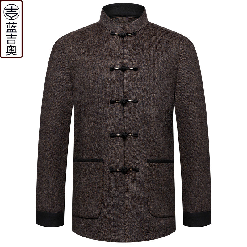 羊毛唐装男秋冬季毛呢中山装中年爸爸爷爷中老年人中式中国风外套,男装,唐装,淘宝优惠券,粉丝福利购,淘宝优惠卷